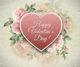 Retro happy valentine day card with pink flower vectors