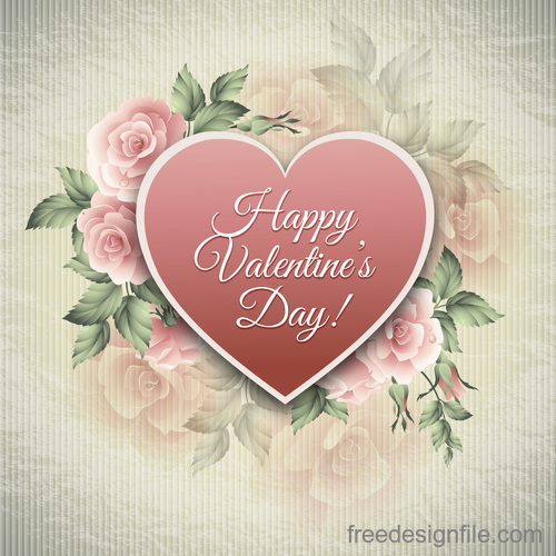 Retro happy valentine day card with pink flower vectors