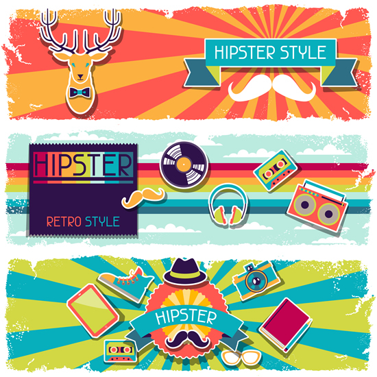Retro hipster banner 3 vector graphic