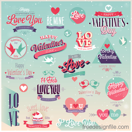 Retro valentine day labels with badge vector