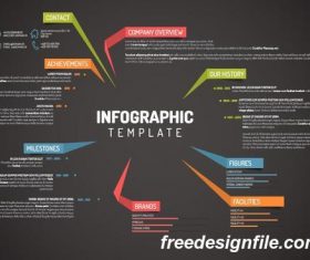 Ribbons infographic dark template vector 01