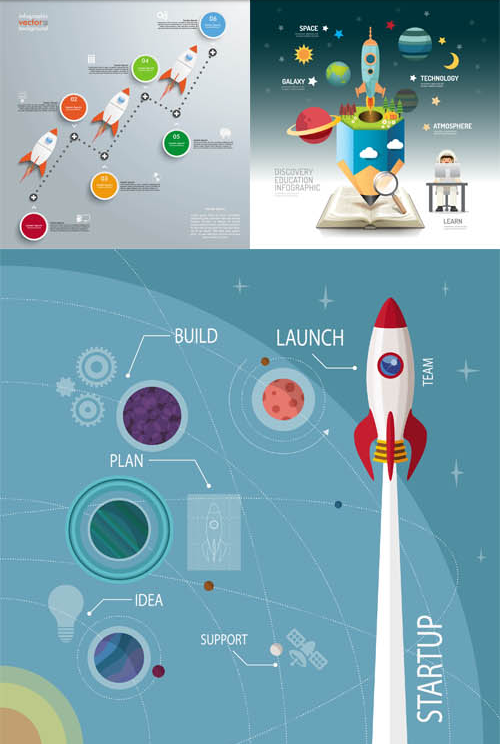 Rocket Infographic Backgrounds 2 vector