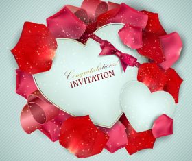 Roses petals with romantic invitation card vector 03