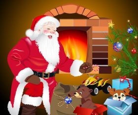 Santa Claus with christmas gift and tree vector