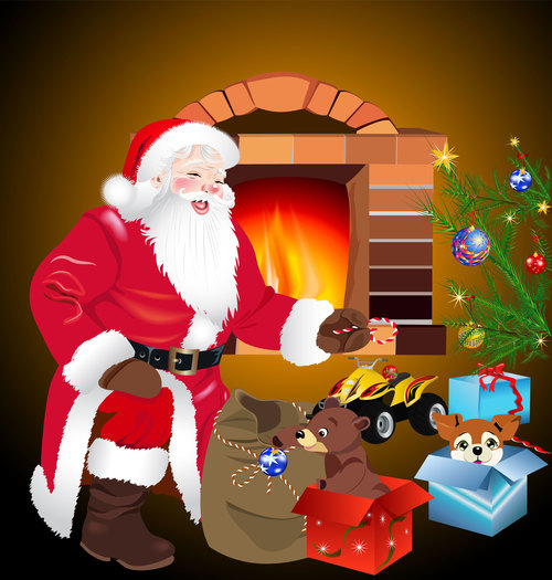 Santa Claus with christmas gift and tree vector
