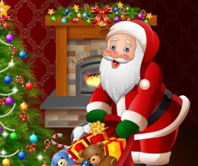 Santa Claus with gifts bag vectors 03