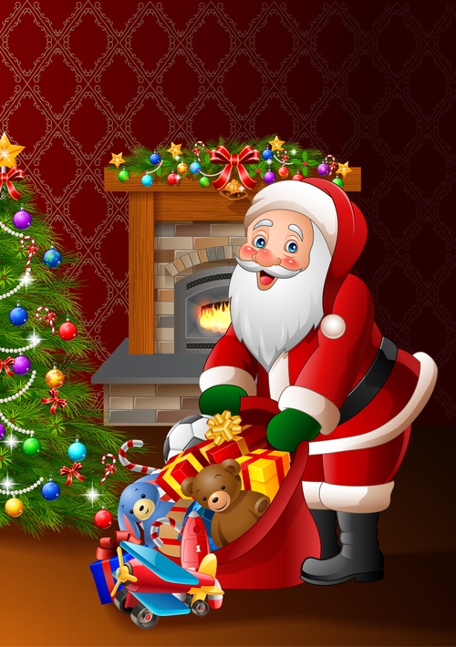 Santa Claus with gifts bag vectors 03