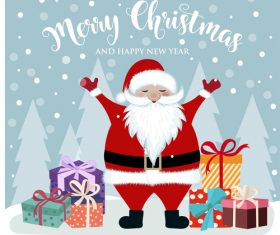 Santa with winter christmas background vector 01