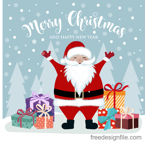 Santa with winter christmas background vector 01