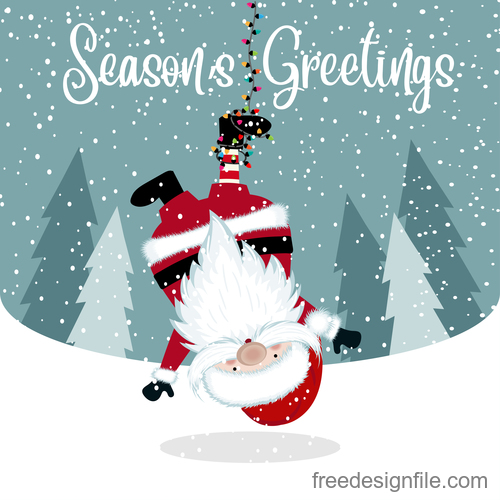 Santa with winter christmas background vector 06