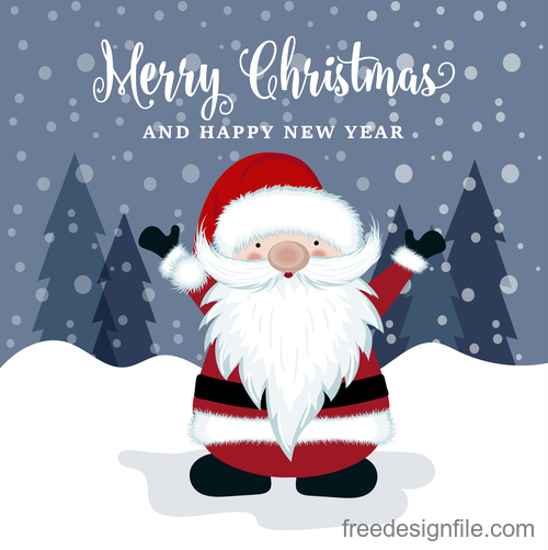 Santa with winter christmas background vector 05