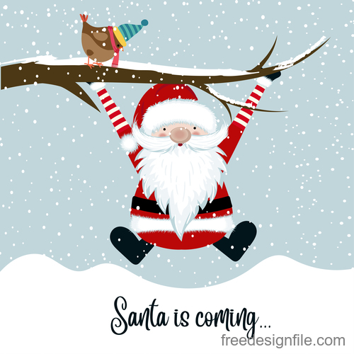 Santa with winter christmas background vector 04