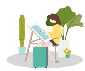 Schoolgirl drawing vector