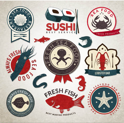 Seafood Labels free vector material