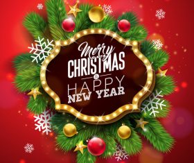 Shiny christmas label with red background vector