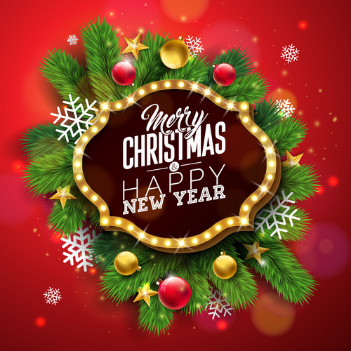 Shiny christmas label with red background vector