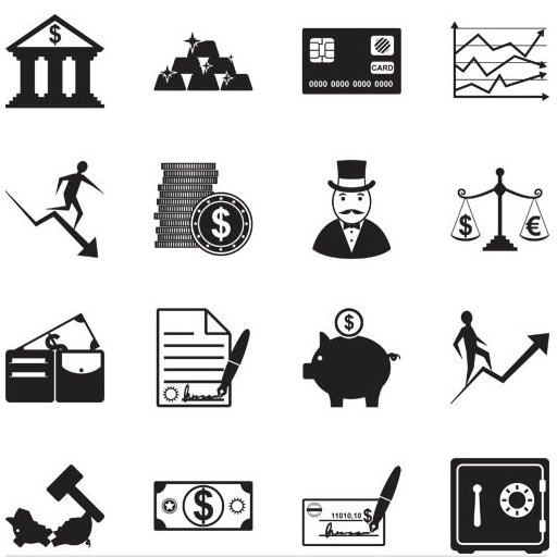 16 Kind Silhouette Banking Icons ector