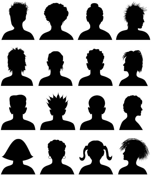 Silhouette Face Avatars set vector
