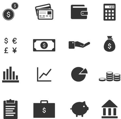 Silhouette Financial Icons 6 vector graphics