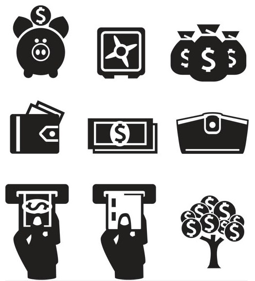 Silhouette Financial Icons Art set vector
