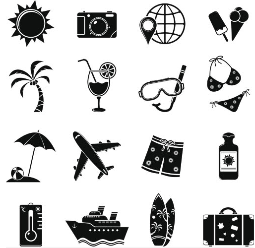 Silhouette Travel Icons 5 vector