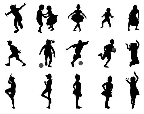 Silhouettes playing children set vector