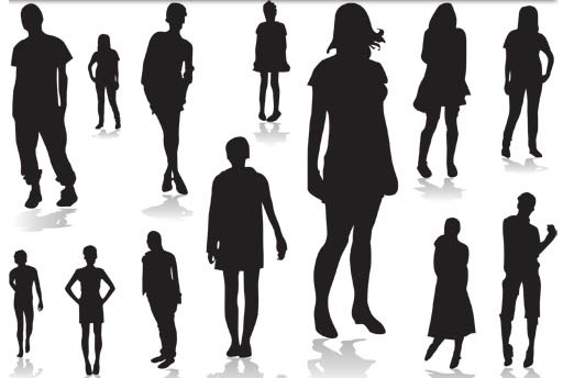 Silhouettes young people set vector