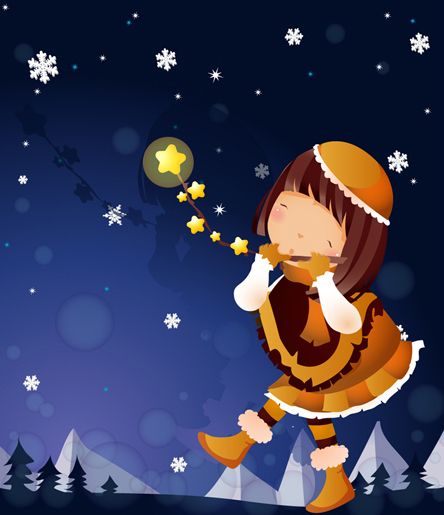 Snowflake girl night background vector graphics