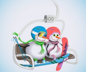 Snowman with cable car vectors