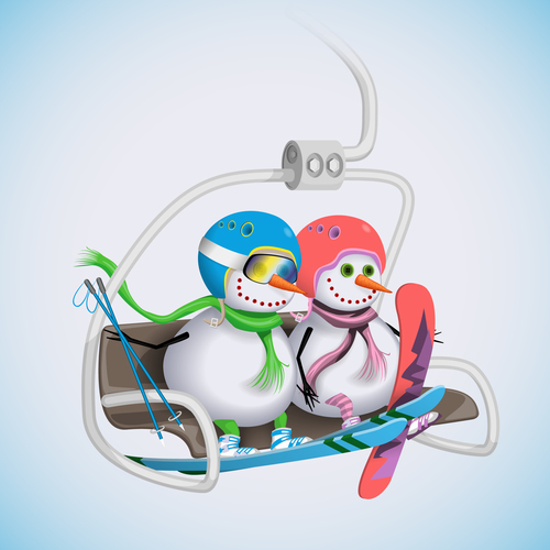 Snowman with cable car vectors