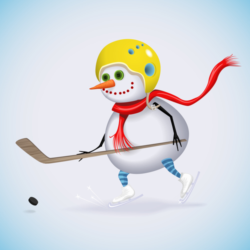 Snowman with ice hockey vectors 01