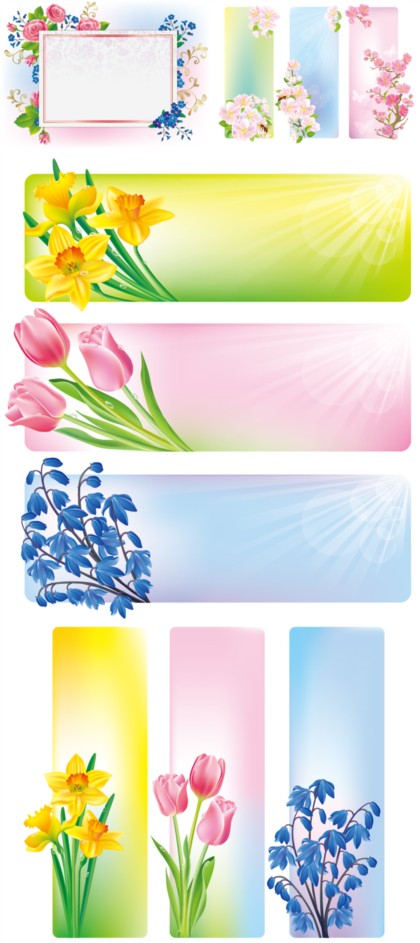 Spring flower border banners vector