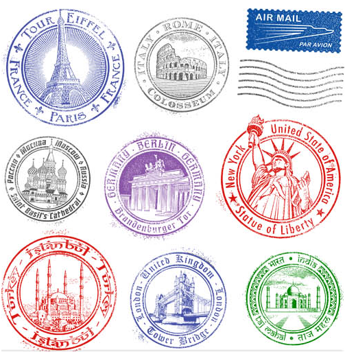 Stamps with Landmarks vector graphics