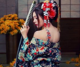 Stunning Japanese kimono geisha Stock Photo