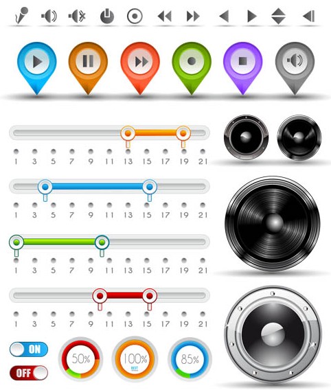 Stylish Audio Buttons vector graphics