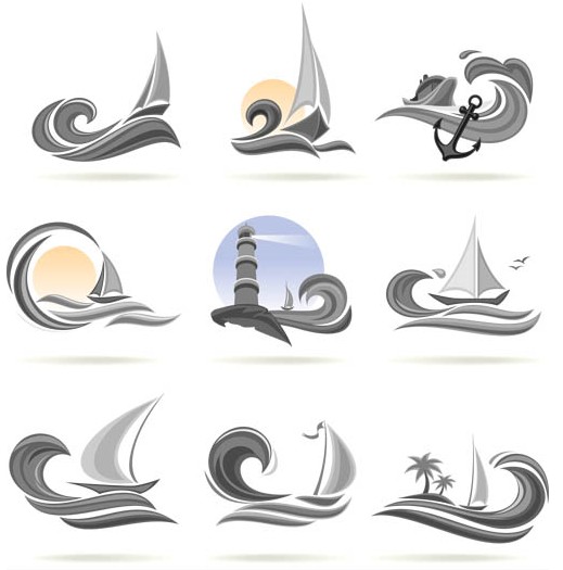 Stylish Ships Logo shiny vector