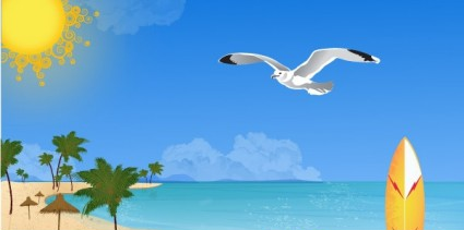 Summer beach with Seagulls vector