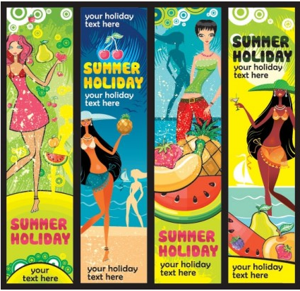 Summer female fruit theme banner vectors graphics