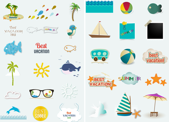 Summer travel icons vectors graphics