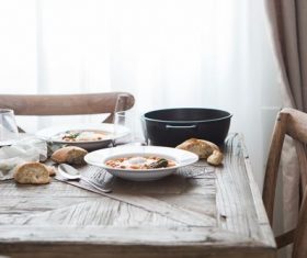 Tableware food close-up on the dinner table Stock Photo