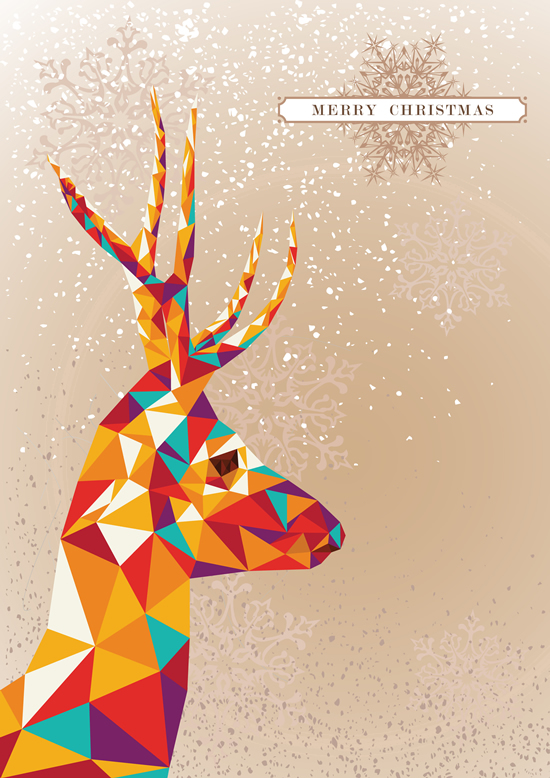 Tangram Reindeer Merry Christmas background vector