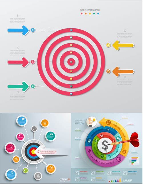 Target Infographics Backgrounds 3 set vector
