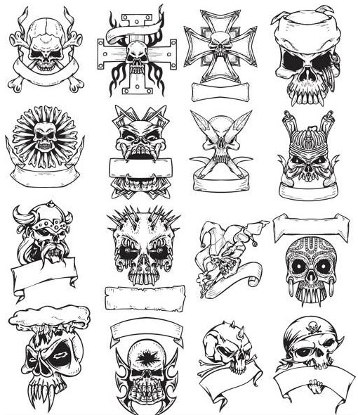 Tattoo with skulls free shiny vector