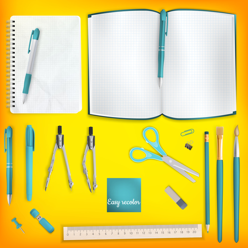 Teaching equipment with colored backgrounds vector 08