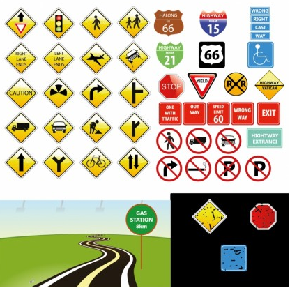 Traffic signs graphic design vectors