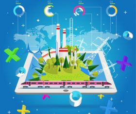 Train station 3d infographic vector template 01