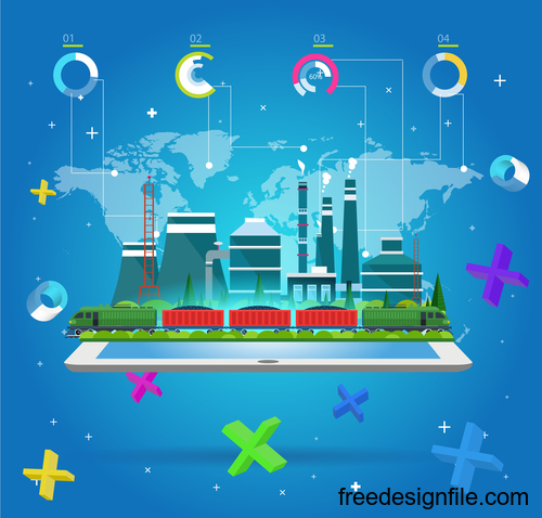 Train station 3d infographic vector template 03