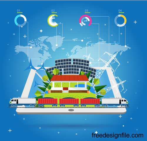 Train station 3d infographic vector template 06