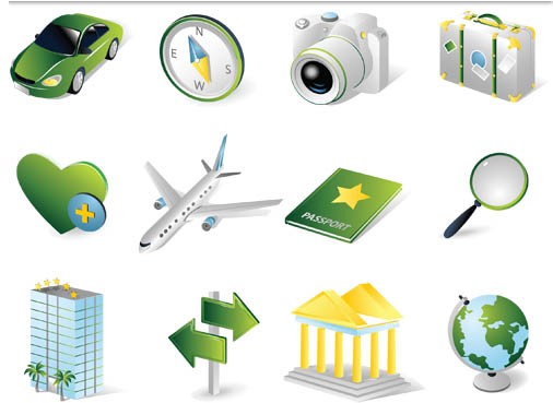 Travel Green Icons vector