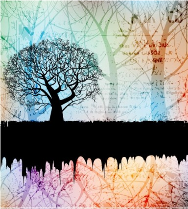 Tree silhouette background 01 shiny vector